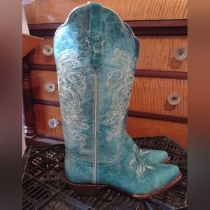 Ferrini Embroidered Southern Charm Turquoise women's 9.5 boots